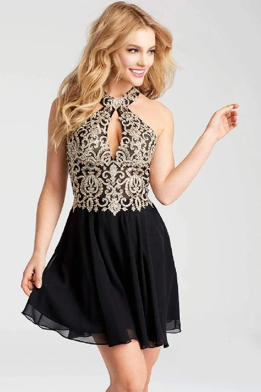 Vintage Inspired Party Dresses for Ladies' Retro Themed GatheringsJVN by Jovani - JVN53177 Embroidered Halter Neck A-Line Dress Vintage Inspired Party Dresses for Ladies' Retro Themed GatheringsJVN by Jovani - JVN53177 Embroidered Halter Neck A-Line Dress