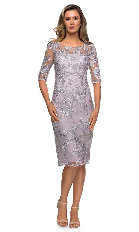 Plus Size Sequined Maxi Party Dresses for Curvy LadiesLa Femme - Sheer Neckline and Sleeves Floral Lace Sheath Knee-Length Dress 27895SC Plus Size Sequined Maxi Party Dresses for Curvy LadiesLa Femme - Sheer Neckline and Sleeves Floral Lace Sheath Knee-Length Dress 27895SC