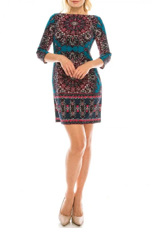Party Dresses with Cut Out Details and Lace Insertions for Ladies' Bold and Feminine LookLondon Times Medallion Printed Short Dress Party Dresses with Cut Out Details and Lace Insertions for Ladies' Bold and Feminine LookLondon Times Medallion Printed Short Dress