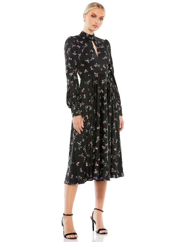 Satin Party Dresses with Floral Embroidery for Ladies' Romantic AppealMac Duggal 55633 Long Sleeve Floral Short Dress Satin Party Dresses with Floral Embroidery for Ladies' Romantic AppealMac Duggal 55633 Long Sleeve Floral Short Dress