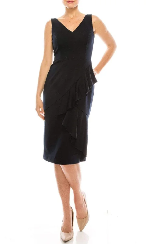 Party Dresses with Sheer Sleeve and Sequined Cuffs and Bow at the Waist for Ladies' Elegant and Sweet LookMaggy London - G3907M Sleeveless V Neck Ruffle Drape Sheath Dress Party Dresses with Sheer Sleeve and Sequined Cuffs and Bow at the Waist for Ladies' Elegant and Sweet LookMaggy London - G3907M Sleeveless V Neck Ruffle Drape Sheath Dress