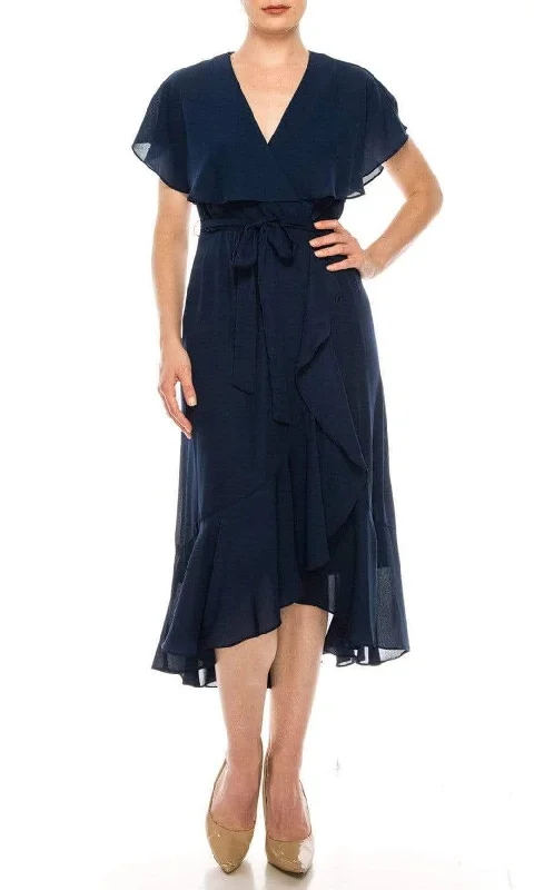 Tiered Party Dresses with Floral Applique for Ladies' Garden PartiesMaison Tara - 95071M Cape Sleeved Illusion Wrap Ruffle Dress Tiered Party Dresses with Floral Applique for Ladies' Garden PartiesMaison Tara - 95071M Cape Sleeved Illusion Wrap Ruffle Dress