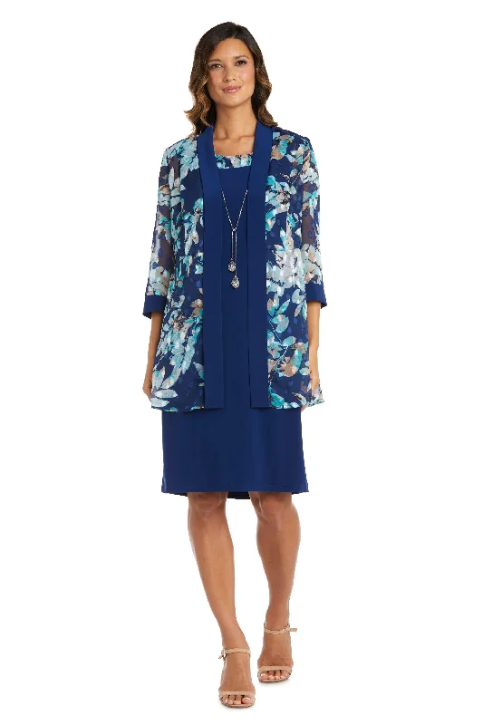 Party Dresses with High Neck and Embroidered Back for Ladies' Modest and Intricate LookR&M Richards 9389 Short Two Piece Jacket Dress