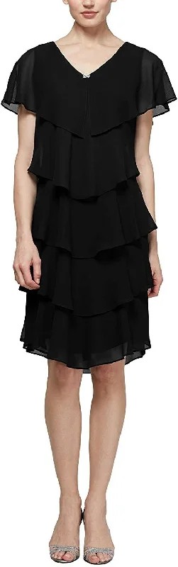 Party Dresses with Ruffled Hem and Bow at the Waist and Satin Ribbon for Ladies' Sweet and Feminine LookSL Fashions Women's Cocktail Dress 117525 Party Dresses with Ruffled Hem and Bow at the Waist and Satin Ribbon for Ladies' Sweet and Feminine LookSL Fashions Women's Cocktail Dress 117525