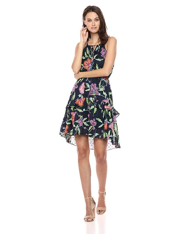 Party Dresses with Sheer Panels and Sequined Trim for Ladies' Sultry and Sparkly LookTaylor - 9682M Floral Print Tie Keyhole Front Dress Party Dresses with Sheer Panels and Sequined Trim for Ladies' Sultry and Sparkly LookTaylor - 9682M Floral Print Tie Keyhole Front Dress