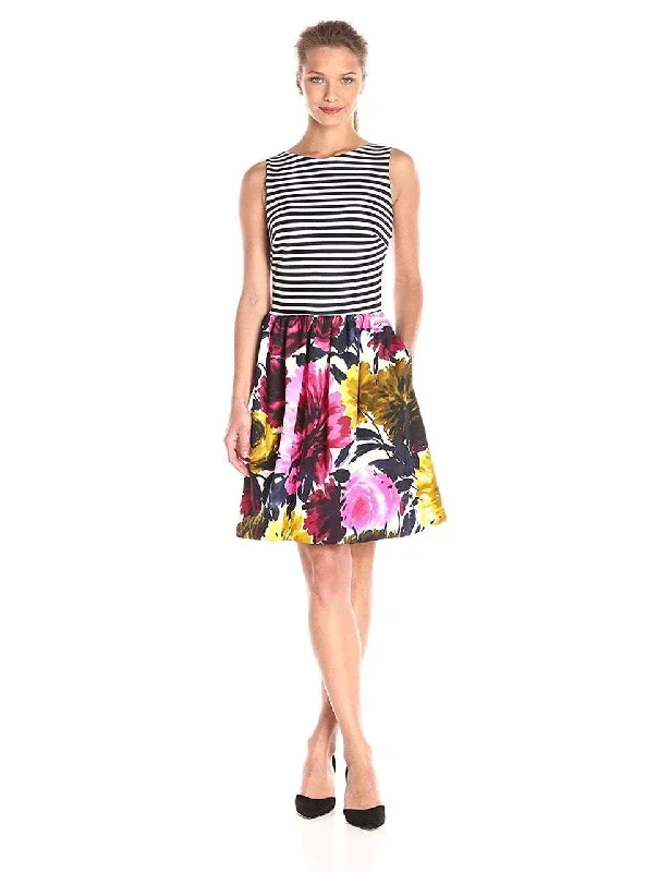 Sleeveless Chiffon Party Dresses with Slit for Ladies' Cocktail PartiesTaylor - Stripe and Floral Print A-line Dress 5997M Sleeveless Chiffon Party Dresses with Slit for Ladies' Cocktail PartiesTaylor - Stripe and Floral Print A-line Dress 5997M