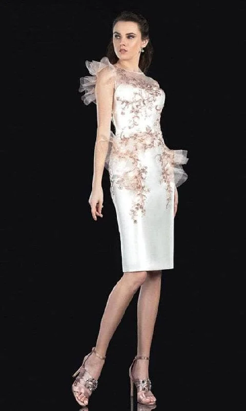 High Low Hem Party Dresses with Sheer Panel for Ladies' Fashion Forward LookTerani Couture - Bateau Sheath Cocktail Dress 2021C2613 - 1 pc Ivory Champagne In Size 2 Available High Low Hem Party Dresses with Sheer Panel for Ladies' Fashion Forward LookTerani Couture - Bateau Sheath Cocktail Dress 2021C2613 - 1 pc Ivory Champagne In Size 2 Available