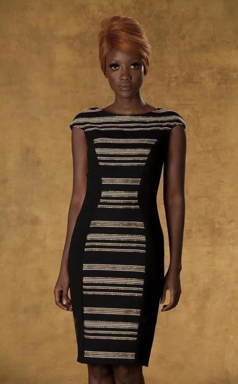 Lace Trimmed Party Dresses with Bow Back for Ladies' Dainty and Feminine LookTheia - 881797 Gilded Stripes Bodycon Cocktail Dress Lace Trimmed Party Dresses with Bow Back for Ladies' Dainty and Feminine LookTheia - 881797 Gilded Stripes Bodycon Cocktail Dress