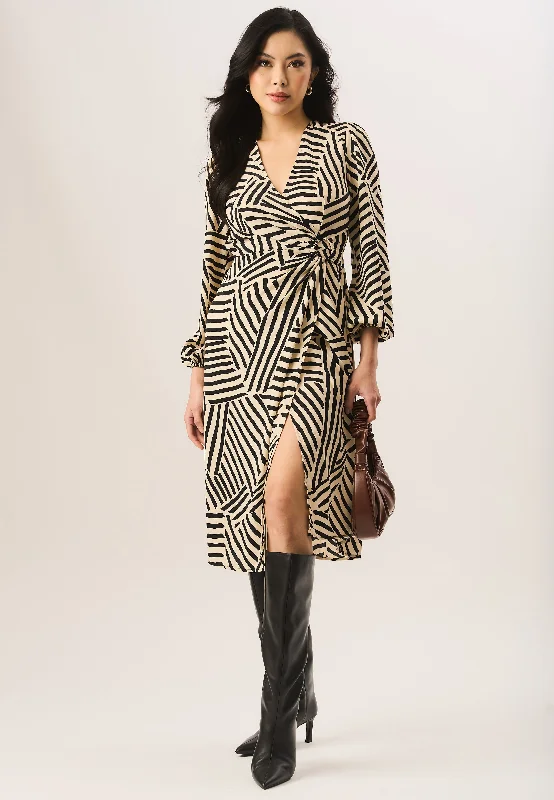 90s - inspired grunge midi dress with a casual and edgy lookBeige Geo Print Assymetric Hem Wrap Midi Dress 90s - inspired grunge midi dress with a casual and edgy lookBeige Geo Print Assymetric Hem Wrap Midi Dress