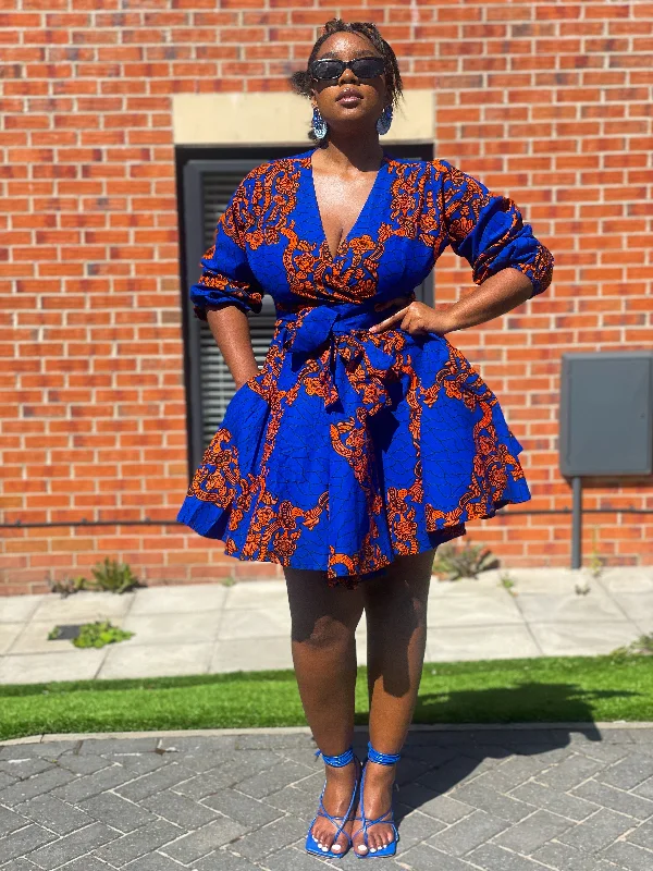 Midi dress for sports activities like horseback riding or yogaBekky Ankara Mini Dress | Blue and Orange African Print