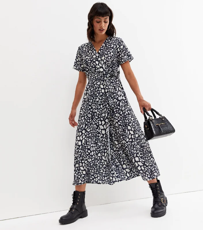 Ruffled - sleeve midi dress for a charming and playful lookBlack Short Sleeve Animal Print Wrap Maxi Dress Ruffled - sleeve midi dress for a charming and playful lookBlack Short Sleeve Animal Print Wrap Maxi Dress