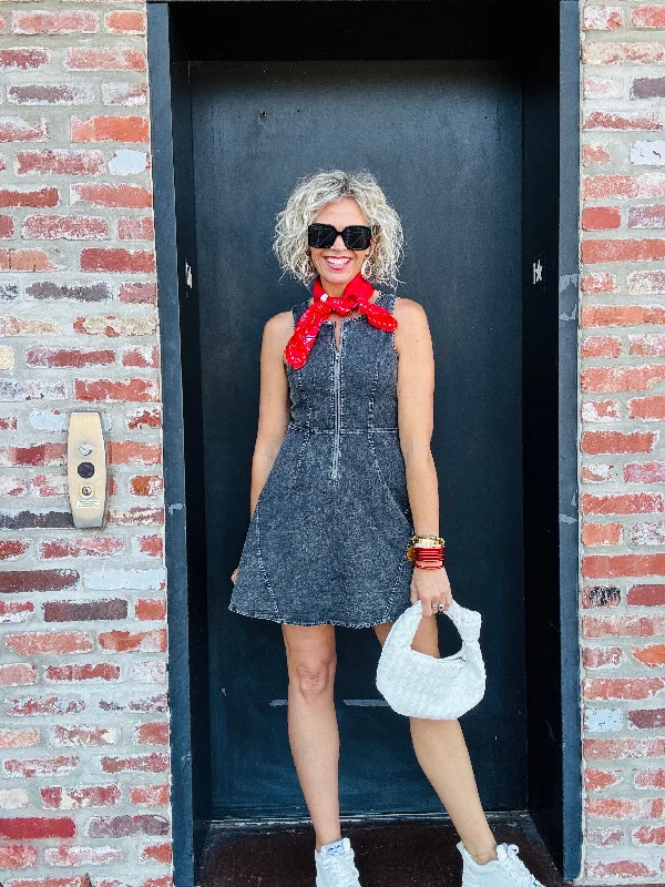 smocked mini dressesBlack Washed Denim Mini