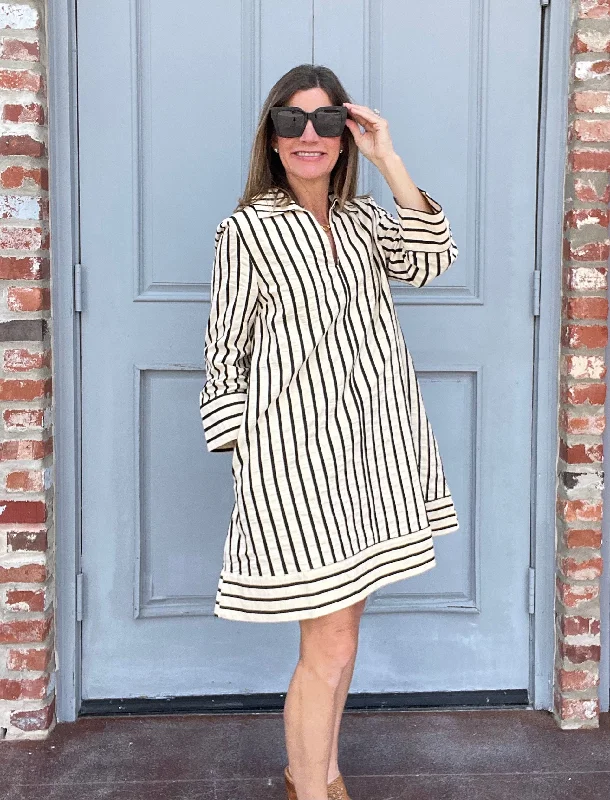 retro 80s mini dressesBlk & Cream Stripe Collard Mini