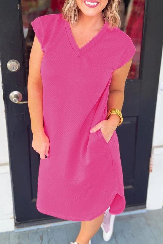 Zip - front midi dress for easy on - and - off convenienceBonbon Solid Textured V Neck Shift Midi Dress Zip - front midi dress for easy on - and - off convenienceBonbon Solid Textured V Neck Shift Midi Dress