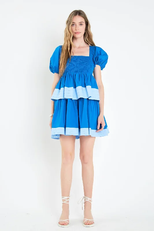 kawaii mini dressesColorblock Smocked Tiered Mini Dress