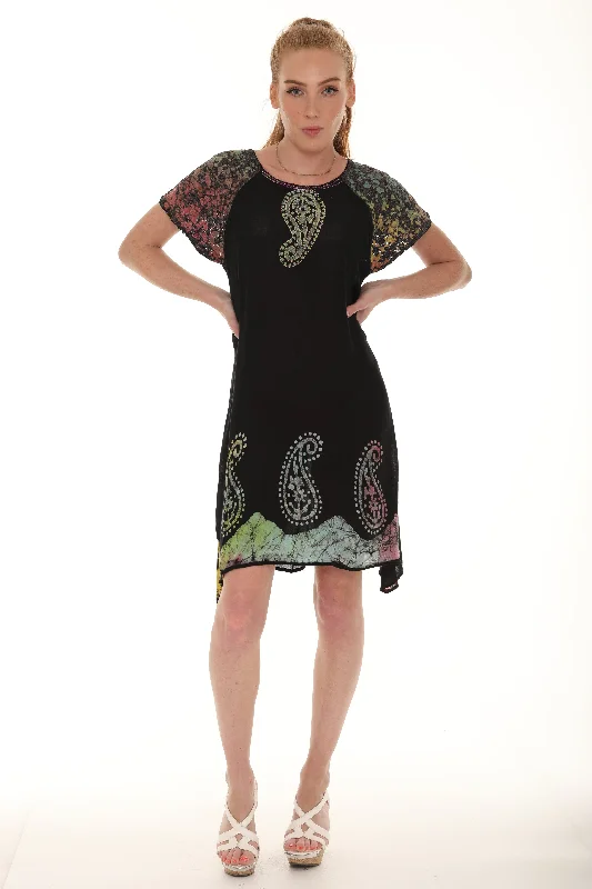 Bow - decorated midi dress for a feminine and charming lookShort Sleeves Dot Print Mid Rayon Sundress