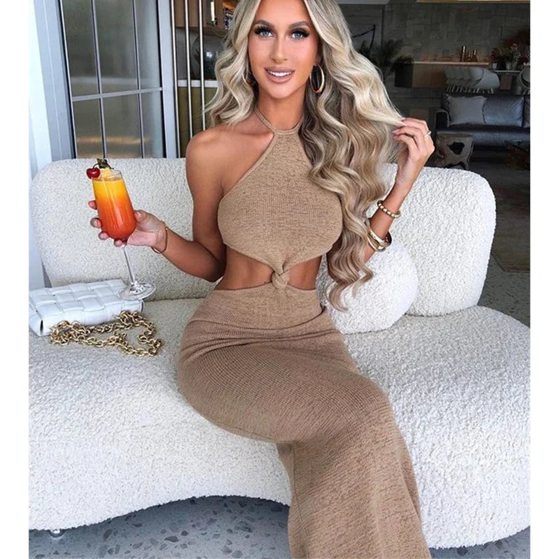 Scoop neck midi dress for a casual and comfortable styleHalter Knitted Backless Summer Temperament Elegant Slim Bodycon Long Midi Dress Scoop neck midi dress for a casual and comfortable styleHalter Knitted Backless Summer Temperament Elegant Slim Bodycon Long Midi Dress