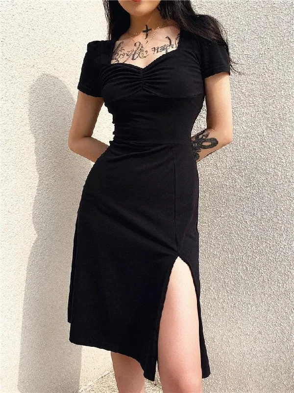Sequin - embellished midi dress for a sparkly and eye - catching styleDark Academia Leg Split Midi Dress Sequin - embellished midi dress for a sparkly and eye - catching styleDark Academia Leg Split Midi Dress