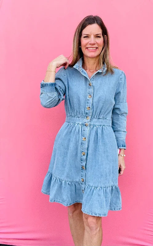 patriotic mini dressesDenim Long Sleeve Mini