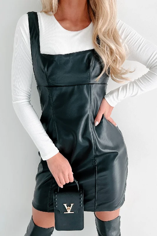 yellow mini dressesDoorbuster Felt Real To Me Faux Leather Mini Dress (Black)