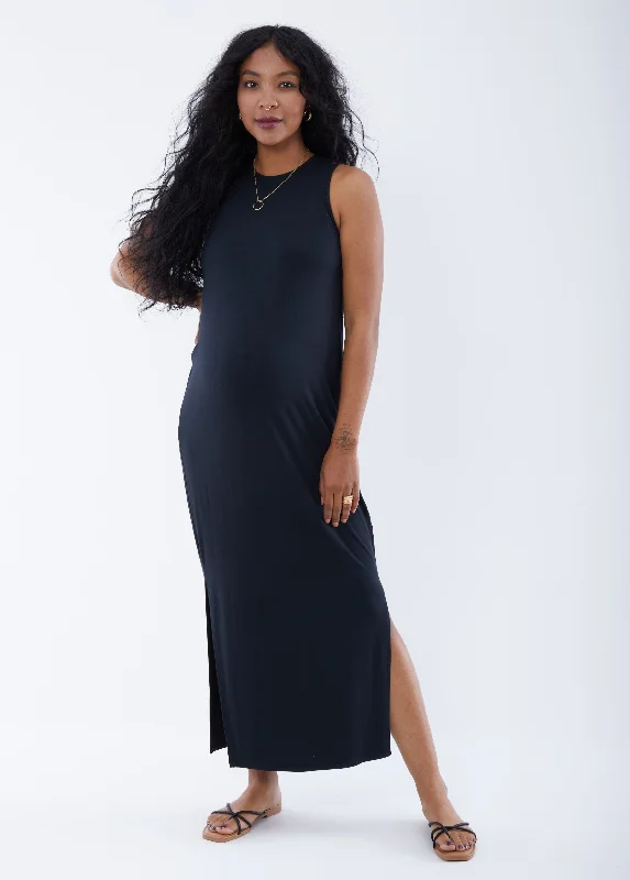 Square neck midi dress for a vintage - inspired charmThe One Black Maternity Midi Dress Square neck midi dress for a vintage - inspired charmThe One Black Maternity Midi Dress