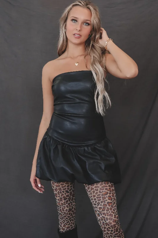 polka dot mini dressesWould You Look At Her Faux Leather Balloon Dress