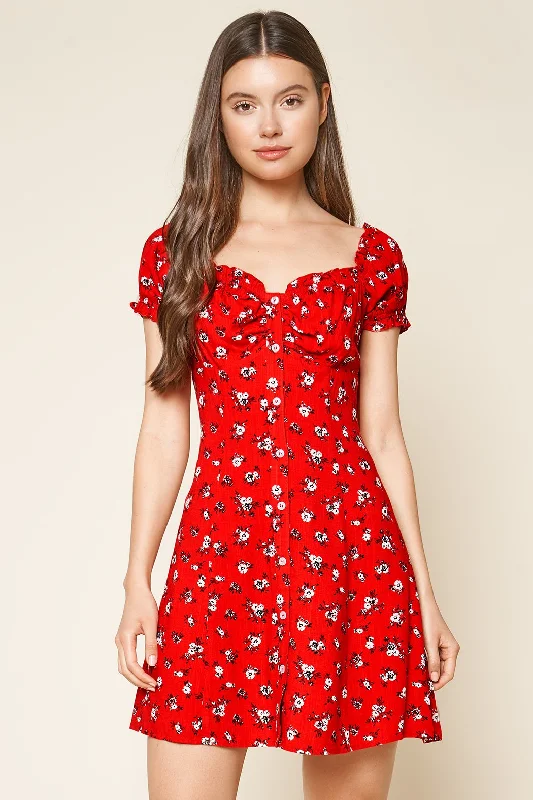 glitter mini dressesFever Dream Floral Button Up Babydoll Mini Dress
