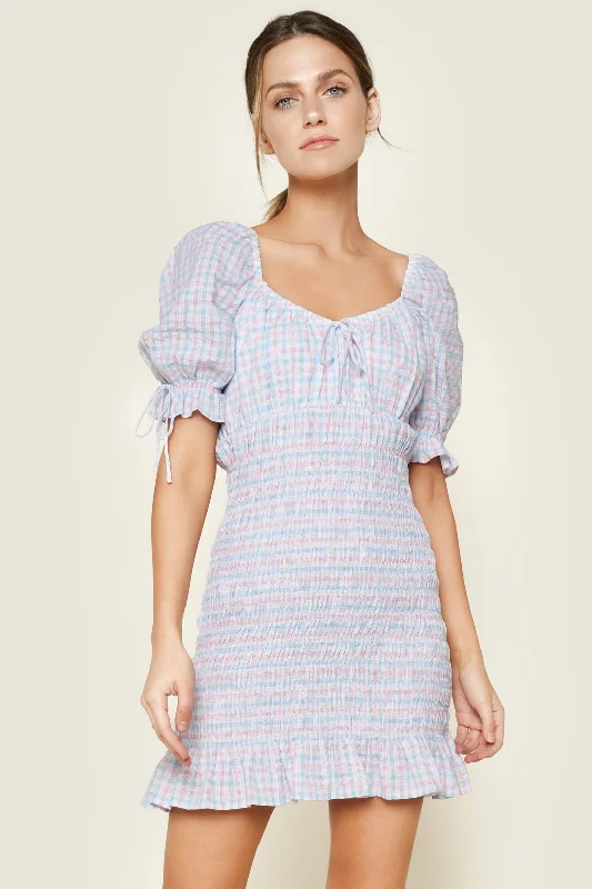 polka dot mini dressesFinders Gingham Smocked Mini Dress