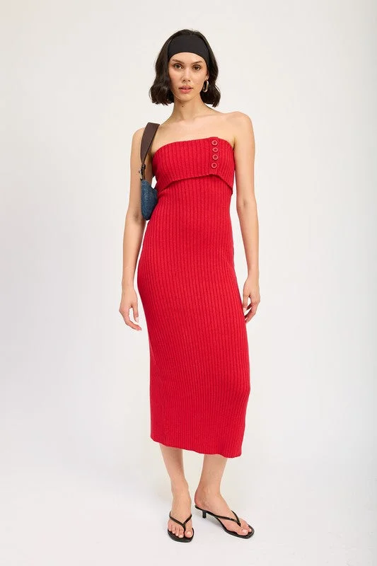 Knee - length midi dress for a versatile and appropriate lengthHot Girl Ruby Ribbed Strapless Midi Dress In Red Knee - length midi dress for a versatile and appropriate lengthHot Girl Ruby Ribbed Strapless Midi Dress In Red