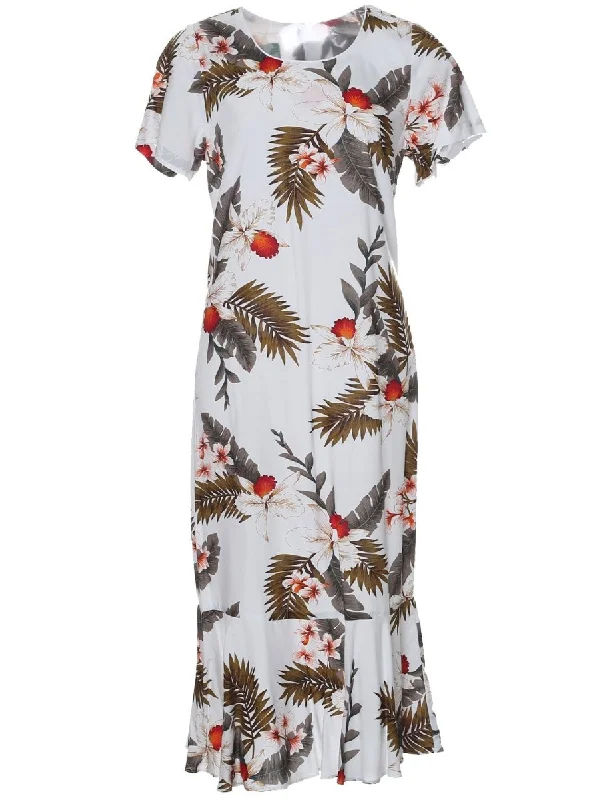 80s - inspired power - dressing midi dress with a bold styleHanapepe White Hawaiian Dress with Sleeves 80s - inspired power - dressing midi dress with a bold styleHanapepe White Hawaiian Dress with Sleeves