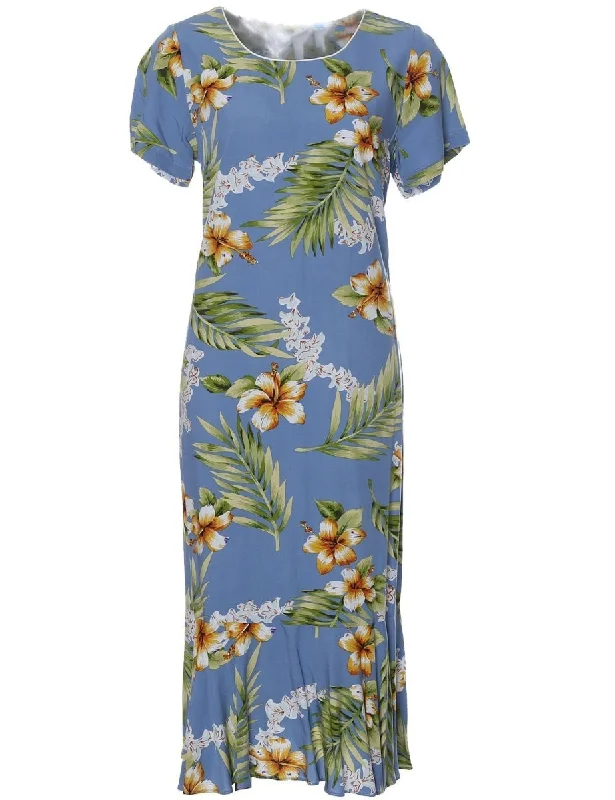 Trumpet - style midi dress for a flared and stylish silhouetteHawaiian Dress Midi with Sleeves Tuberose Trumpet - style midi dress for a flared and stylish silhouetteHawaiian Dress Midi with Sleeves Tuberose