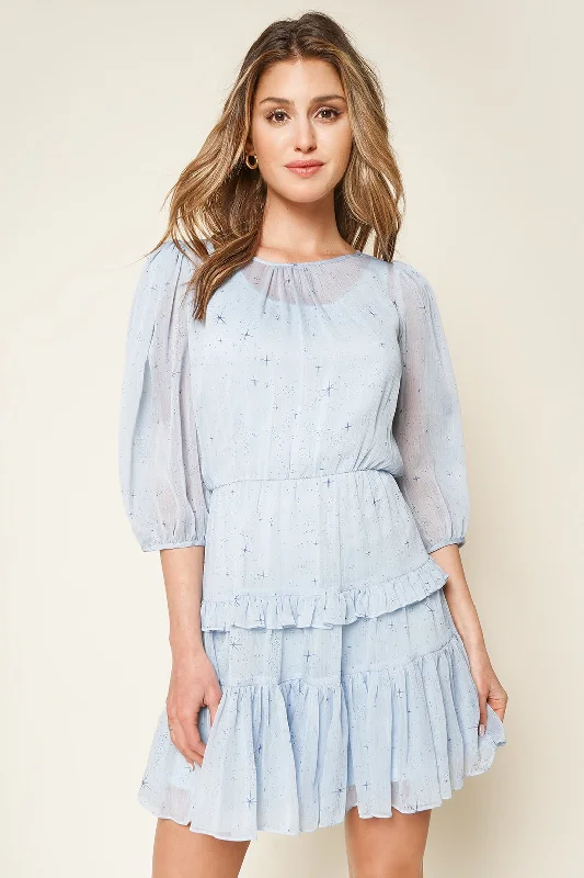 polyester mini dressesHeartfelt Love Starry Print Ruffle Dress