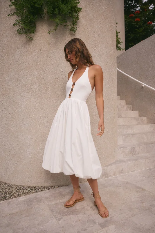 Midi dress for a barbecue with friends and familyHigh Tide Halter Midi Dress White