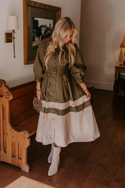 Midi dress suitable for office - appropriate casual wearHopeless Romantic Button Down Midi in Army Green Midi dress suitable for office - appropriate casual wearHopeless Romantic Button Down Midi in Army Green