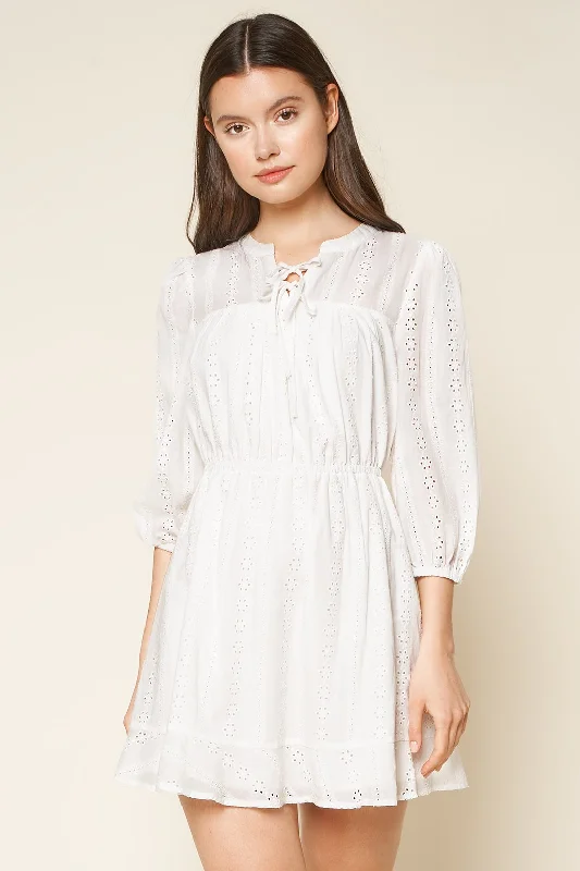 bohemian mini dressesIs It Love Eyelet Mini Peasant Dress