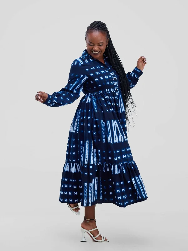 Collared midi dress for a more formal and put - together lookIzulu Kenderi Midi Dress - Navy Blue Collared midi dress for a more formal and put - together lookIzulu Kenderi Midi Dress - Navy Blue