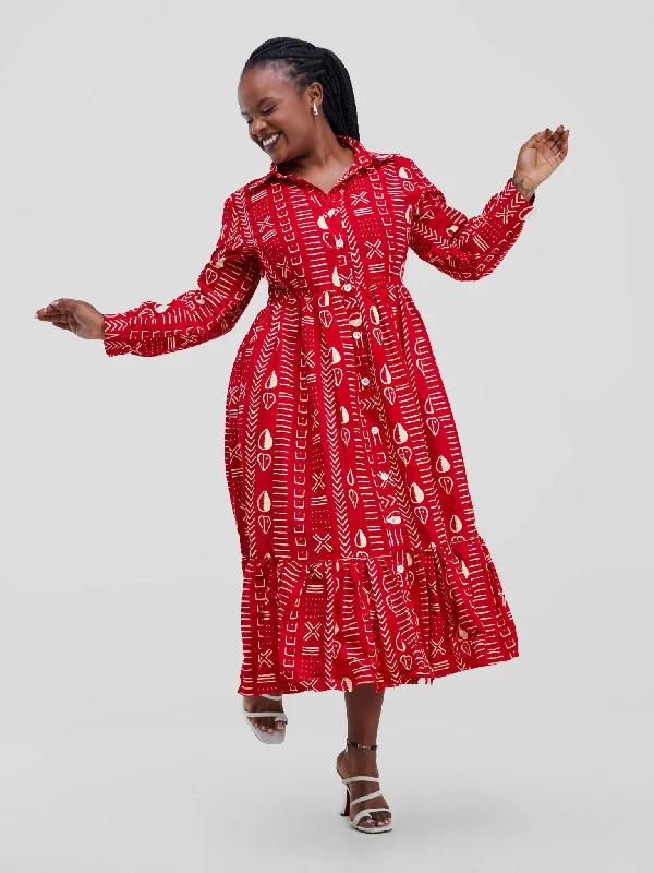 Floral print chiffon midi dress for a feminine and elegant lookIzulu Kenderi Midi Dress - Red Floral print chiffon midi dress for a feminine and elegant lookIzulu Kenderi Midi Dress - Red