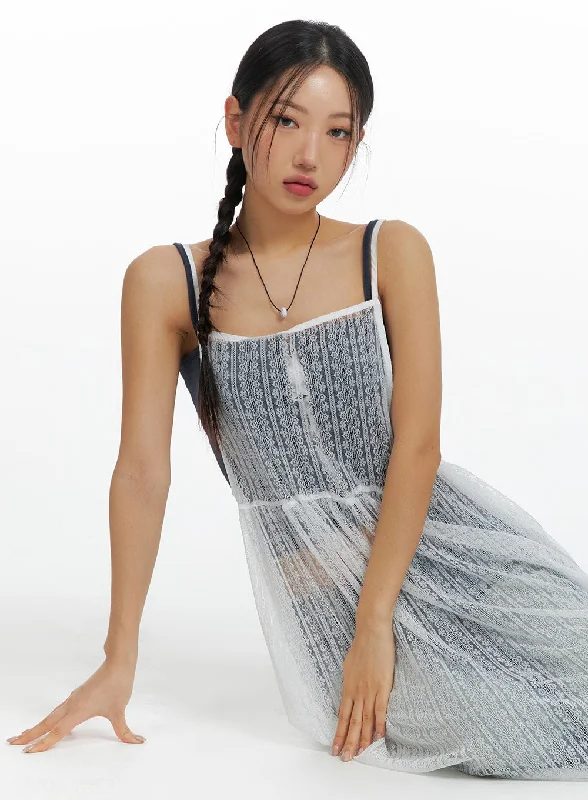 Midi dress for sports activities like horseback riding or yogaLace Mesh Midi Dress CF423