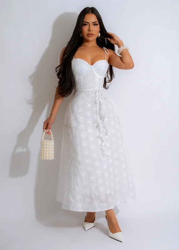 Midi dress for a beach vacation when paired with a swimsuit cover - upLazy Days Lace Midi Dress White Midi dress for a beach vacation when paired with a swimsuit cover - upLazy Days Lace Midi Dress White