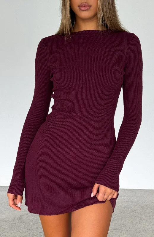 smocked mini dressesLet's Be Together Long Sleeve Mini Dress Dark Merlot