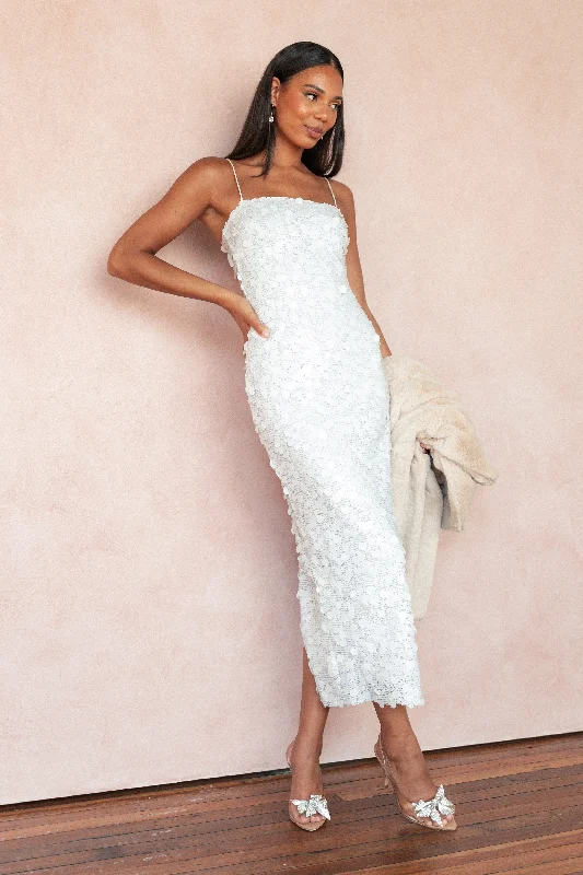 Midi dress for a business - casual setting when paired with a blazerLetta Midi Dress - White Midi dress for a business - casual setting when paired with a blazerLetta Midi Dress - White