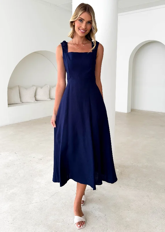Midi dress for a date when styled with a cute top and heelsLila Midi Dress - Navy