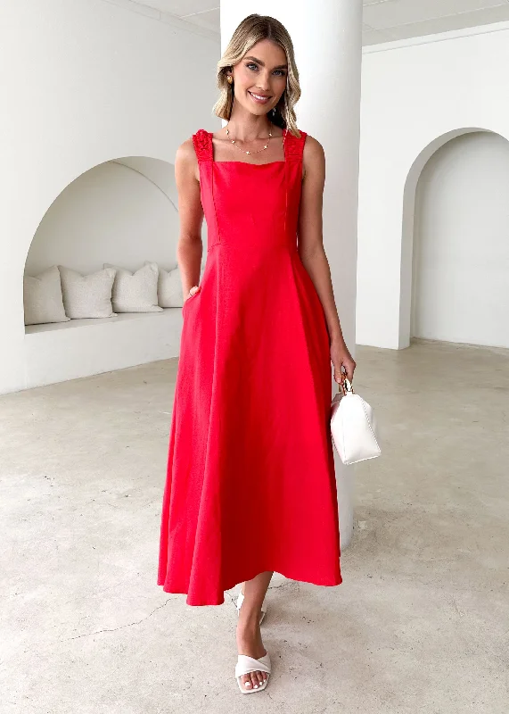 Midi dress for sports activities like horseback riding or yogaLila Midi Dress - Red Midi dress for sports activities like horseback riding or yogaLila Midi Dress - Red