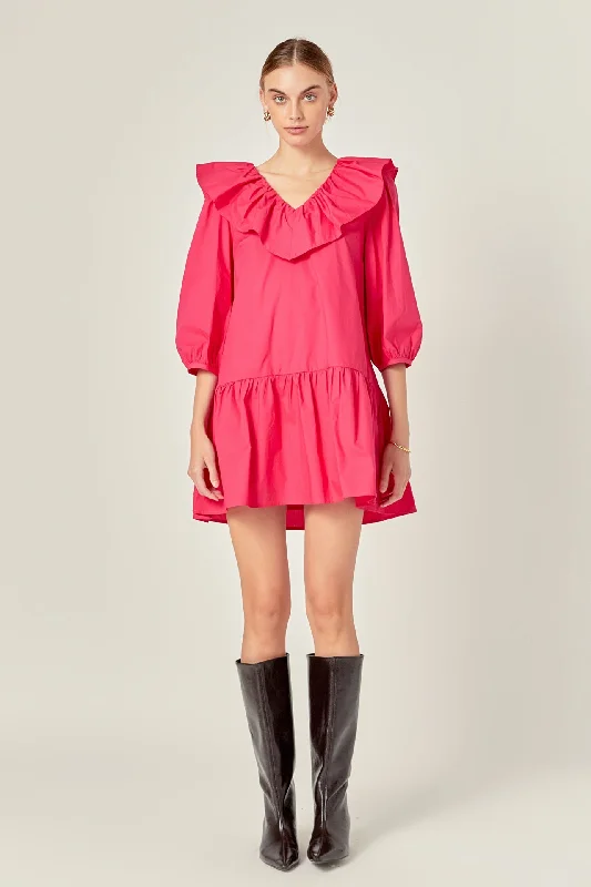cocktail mini dressesLong Sleeve V Ruffled Mini