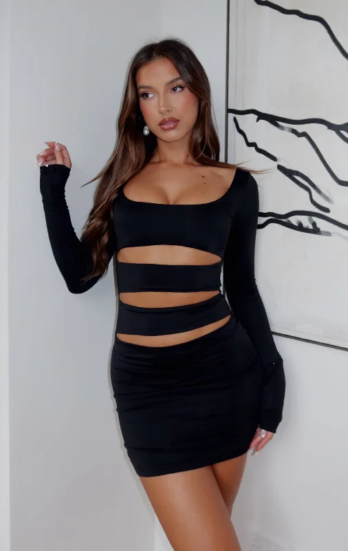 machine washable mini dressesMake It Rain Long Sleeve Mini Dress Black