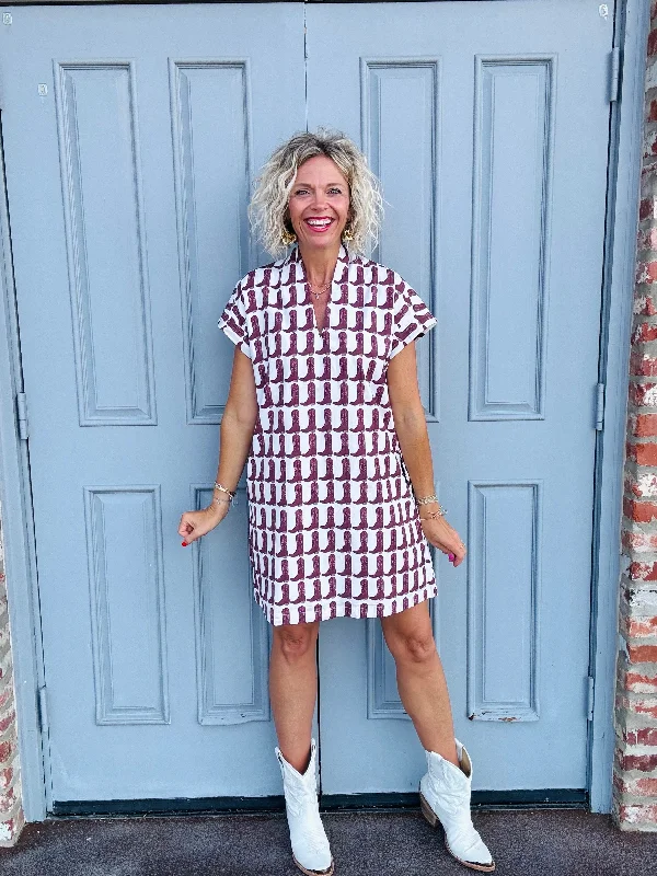 beach printed mini dressesMaroon Boot Dress