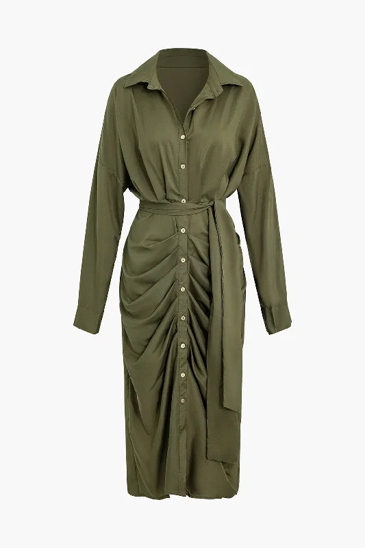 Midi dress for casual outings like hanging out with friendsSolid Button Long Sleeve Midi Dress Midi dress for casual outings like hanging out with friendsSolid Button Long Sleeve Midi Dress