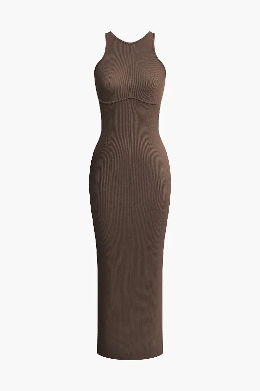 Cut - out midi dress for a daring and edgy lookCross Backless Slit Midi Dress