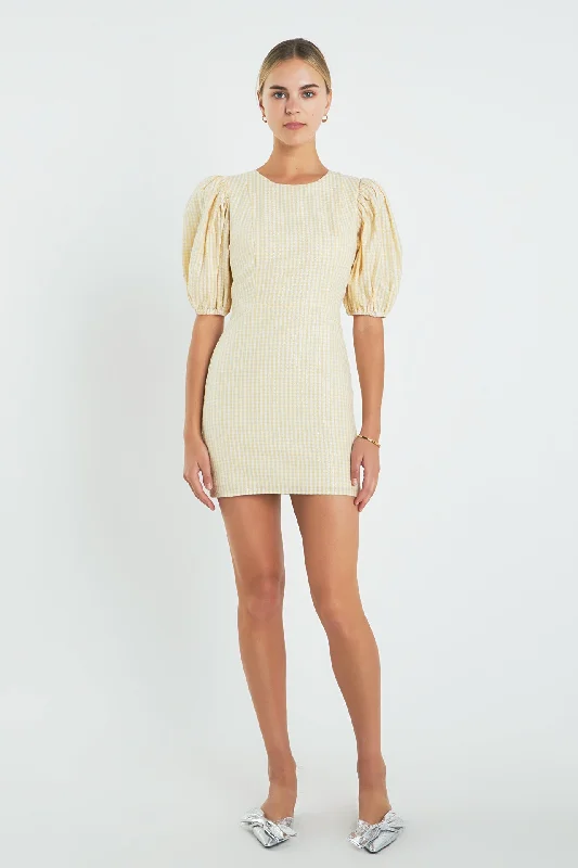 belted mini dressesMetallic Plaid Mini Dress with Back Buttons
