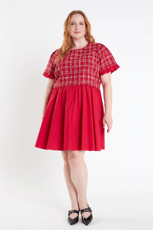 fairycore mini dressesMixed Media Tweed Poplin Mini Dress